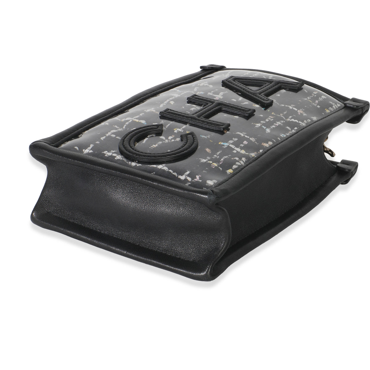 Black Tweed PVC Logo Pouch With Chain