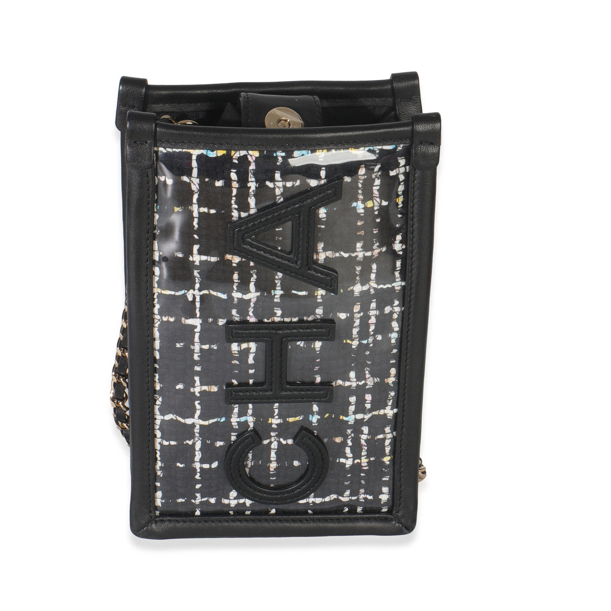 Black Tweed PVC Logo Pouch With Chain