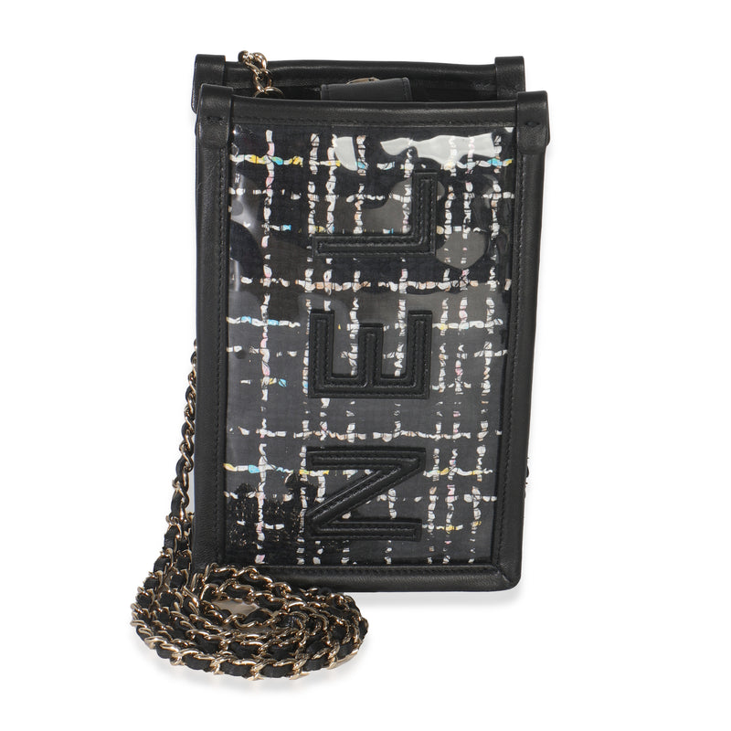 Black Tweed PVC Logo Pouch With Chain