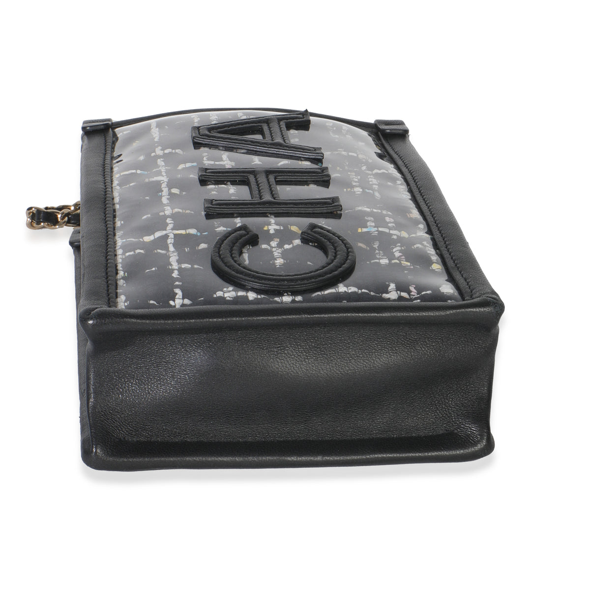 Black Tweed PVC Logo Pouch With Chain