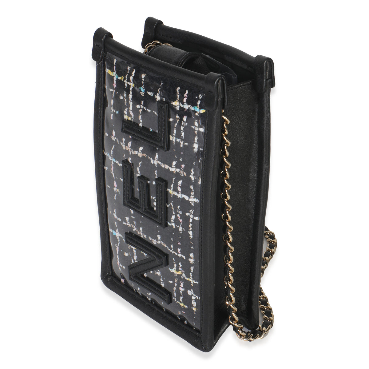 Black Tweed PVC Logo Pouch With Chain