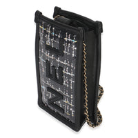 Black Tweed PVC Logo Pouch With Chain