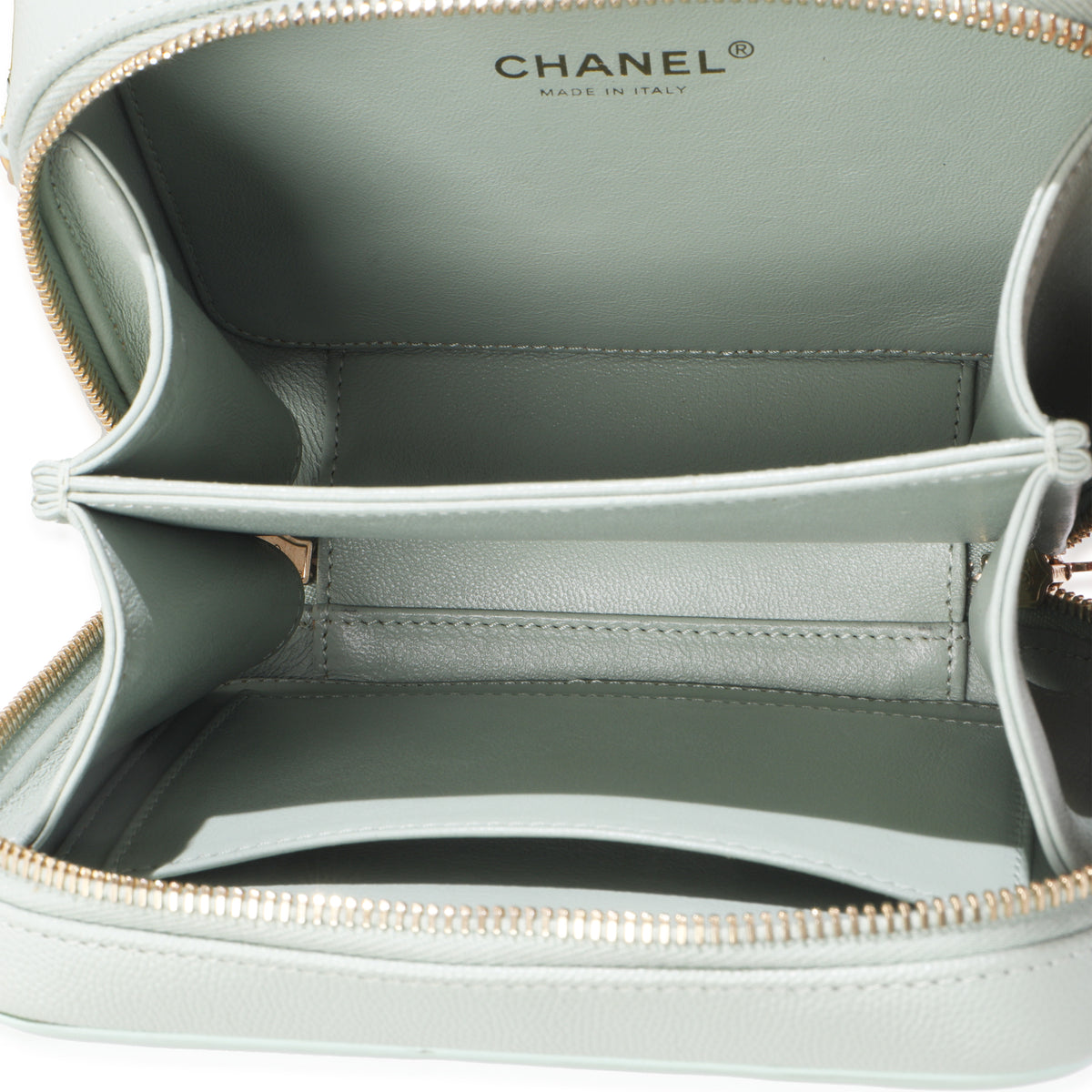 Mint Quilted Caviar Small CC Filigree Vanity Case