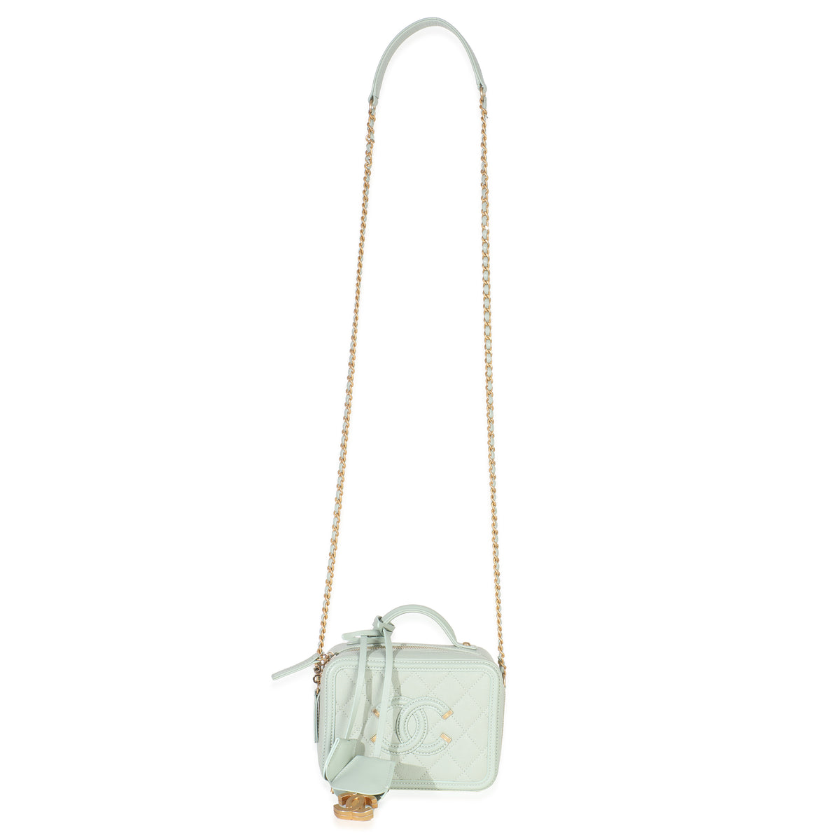 Mint Quilted Caviar Small CC Filigree Vanity Case