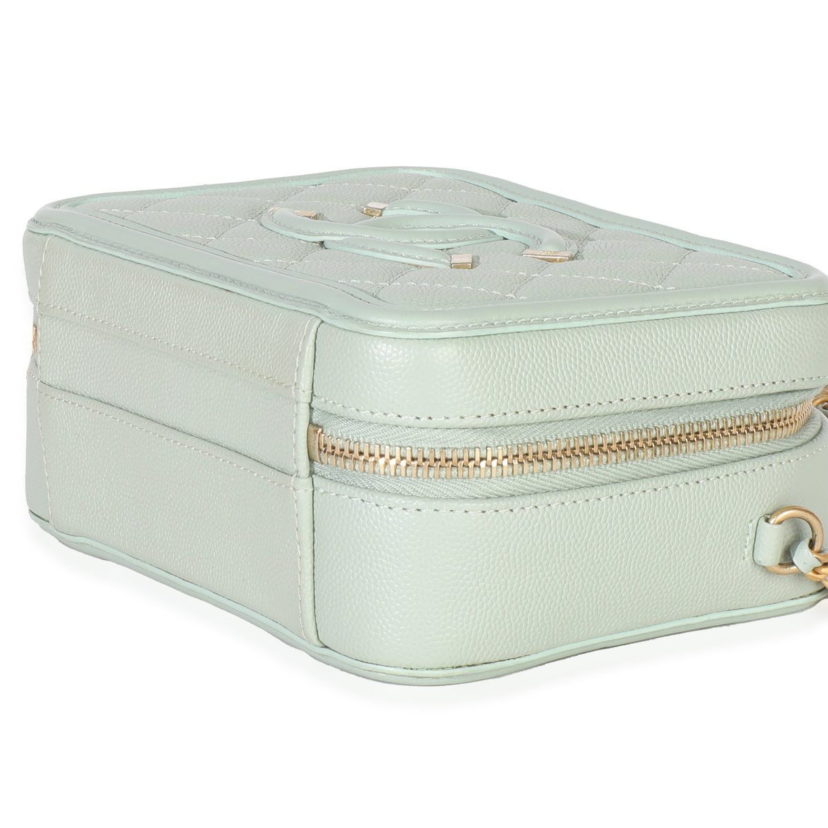 Mint Quilted Caviar Small CC Filigree Vanity Case
