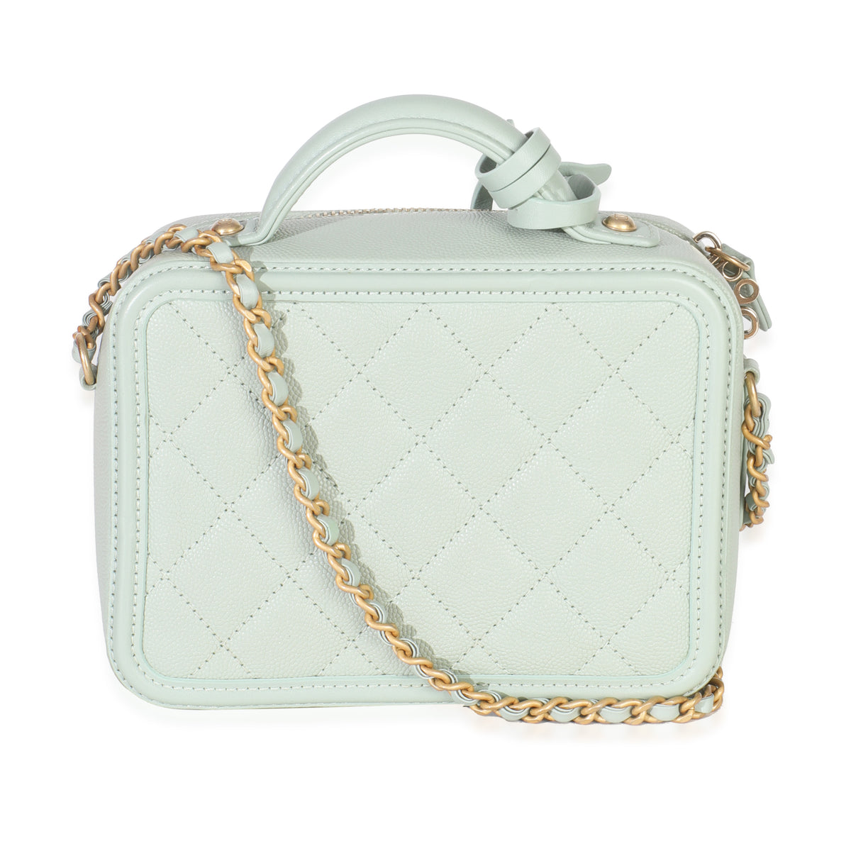 Mint Quilted Caviar Small CC Filigree Vanity Case
