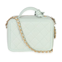 Mint Quilted Caviar Small CC Filigree Vanity Case