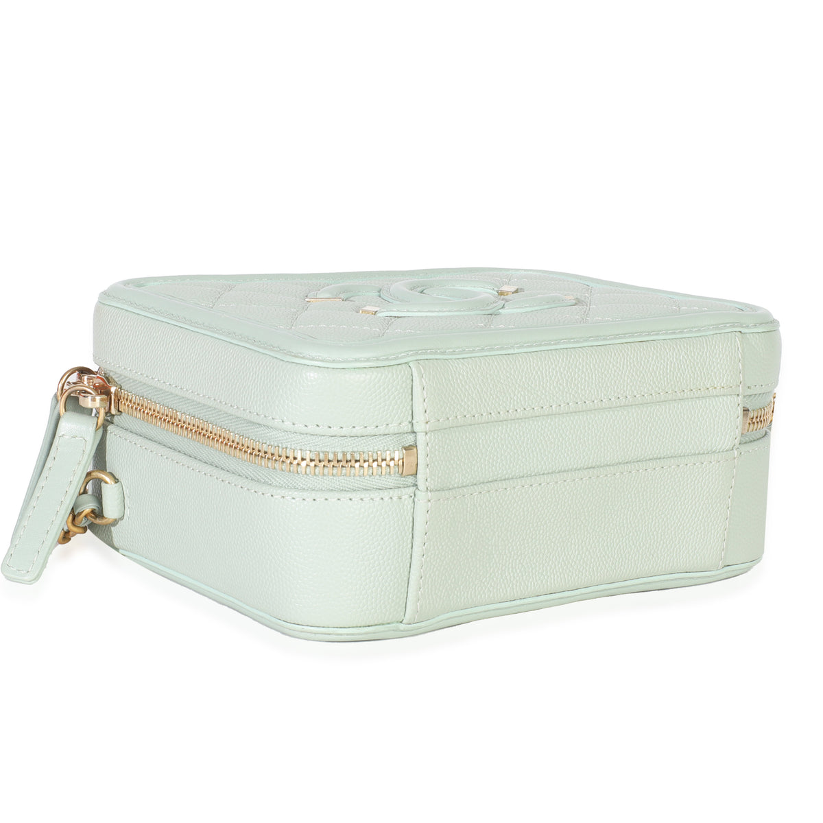Mint Quilted Caviar Small CC Filigree Vanity Case