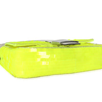 Neon Yellow Satin Sequin Paillettes Elaphe Sequin Medium Baguette Bag