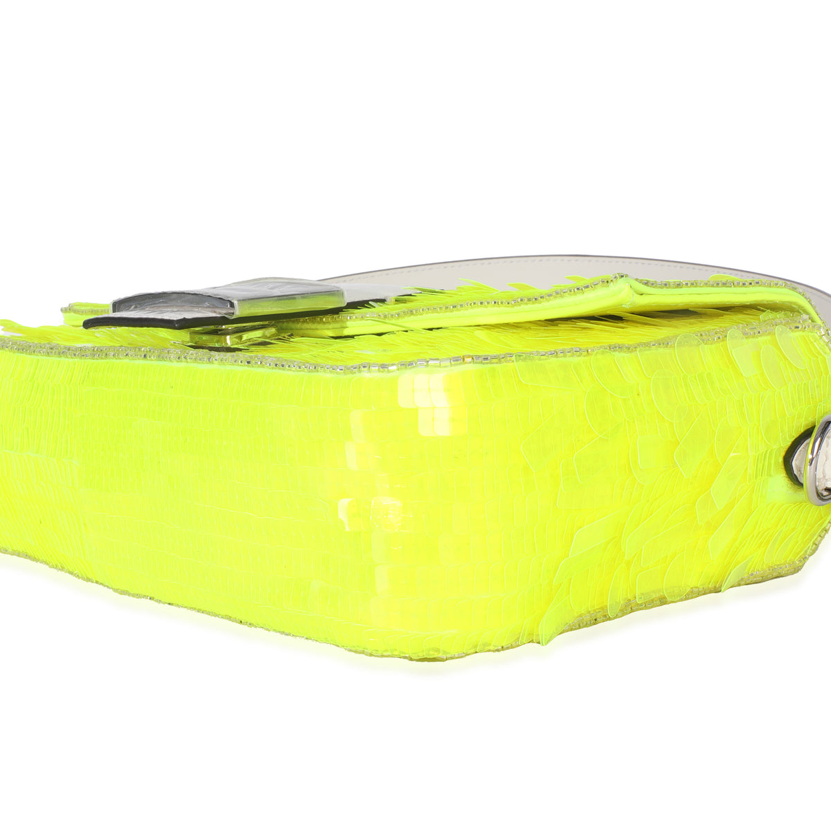 Neon Yellow Satin Sequin Paillettes Elaphe Sequin Medium Baguette Bag