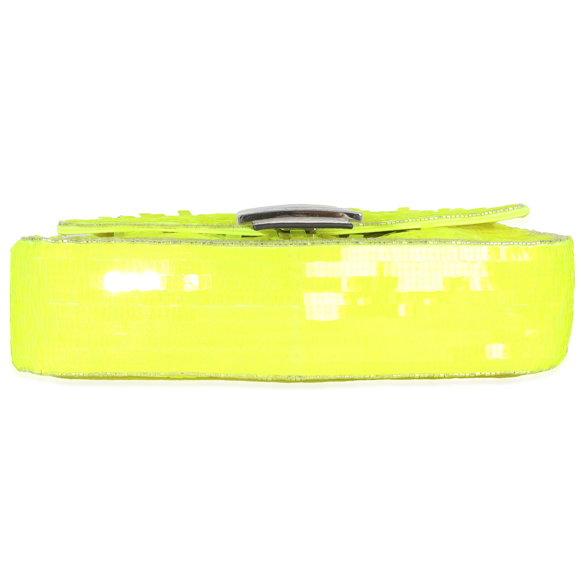 Neon Yellow Satin Sequin Paillettes Elaphe Sequin Medium Baguette Bag
