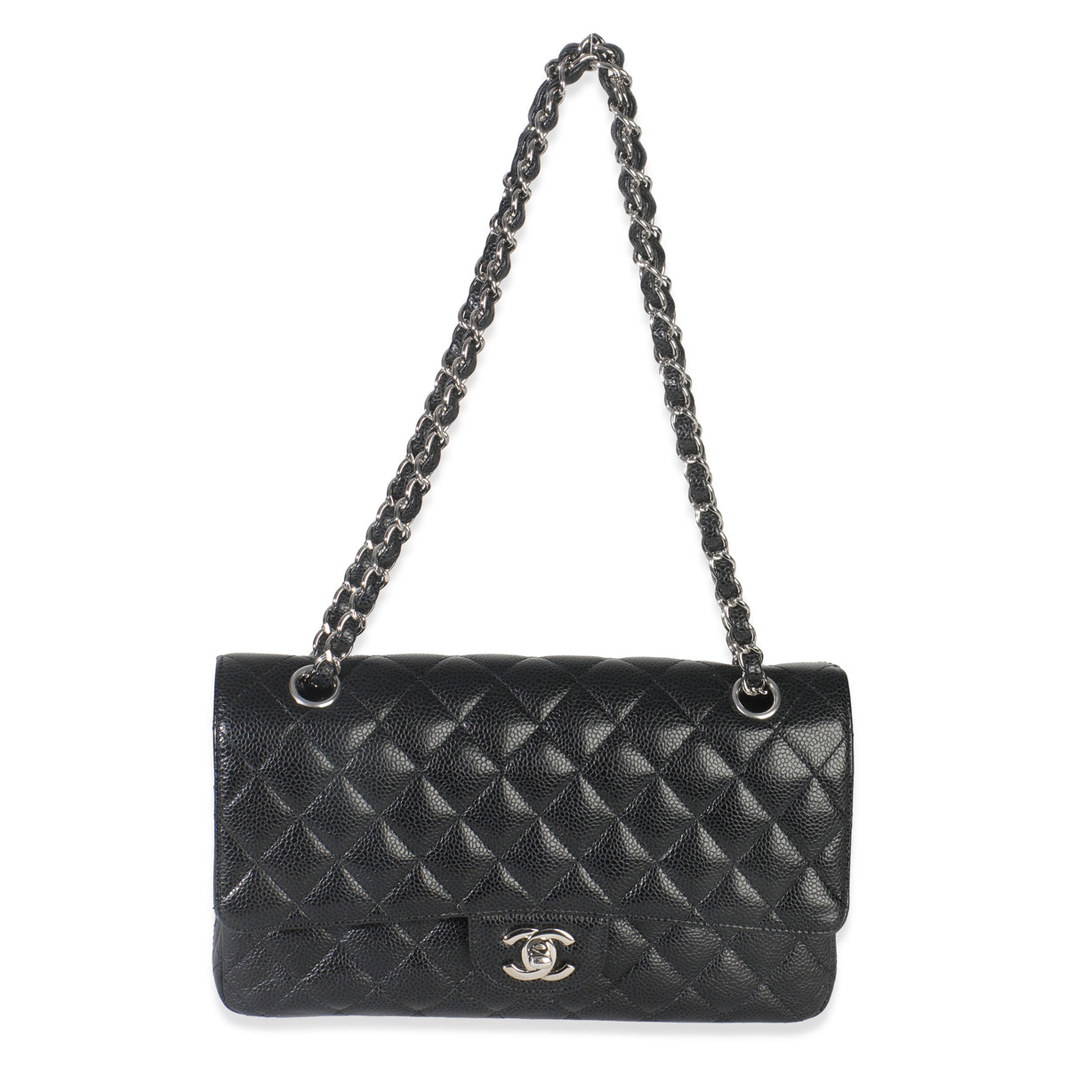 Black Quilted Caviar Medium Classic Double Flap Bag