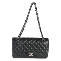 Black Quilted Caviar Medium Classic Double Flap Bag