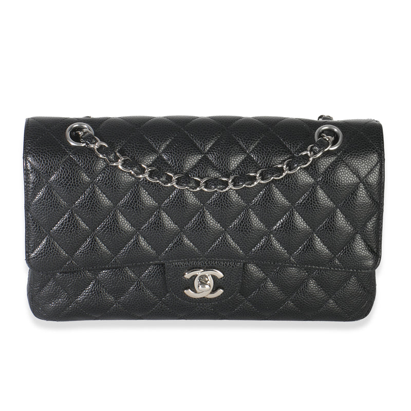 Black Quilted Caviar Medium Classic Double Flap Bag