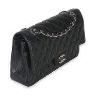 Black Quilted Caviar Medium Classic Double Flap Bag