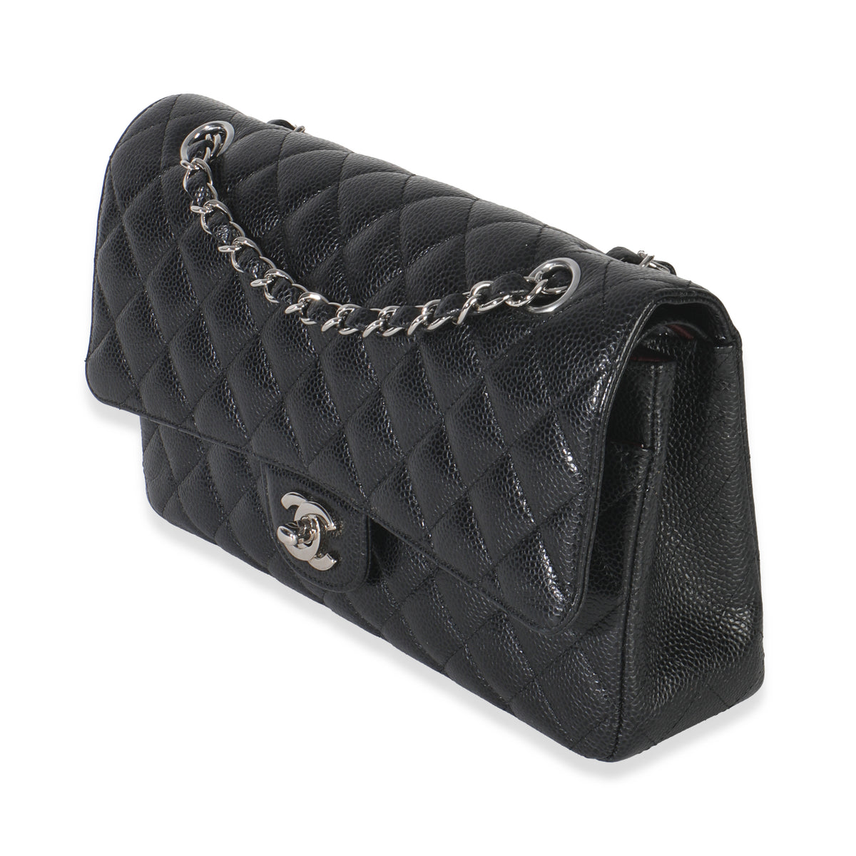 Black Quilted Caviar Medium Classic Double Flap Bag