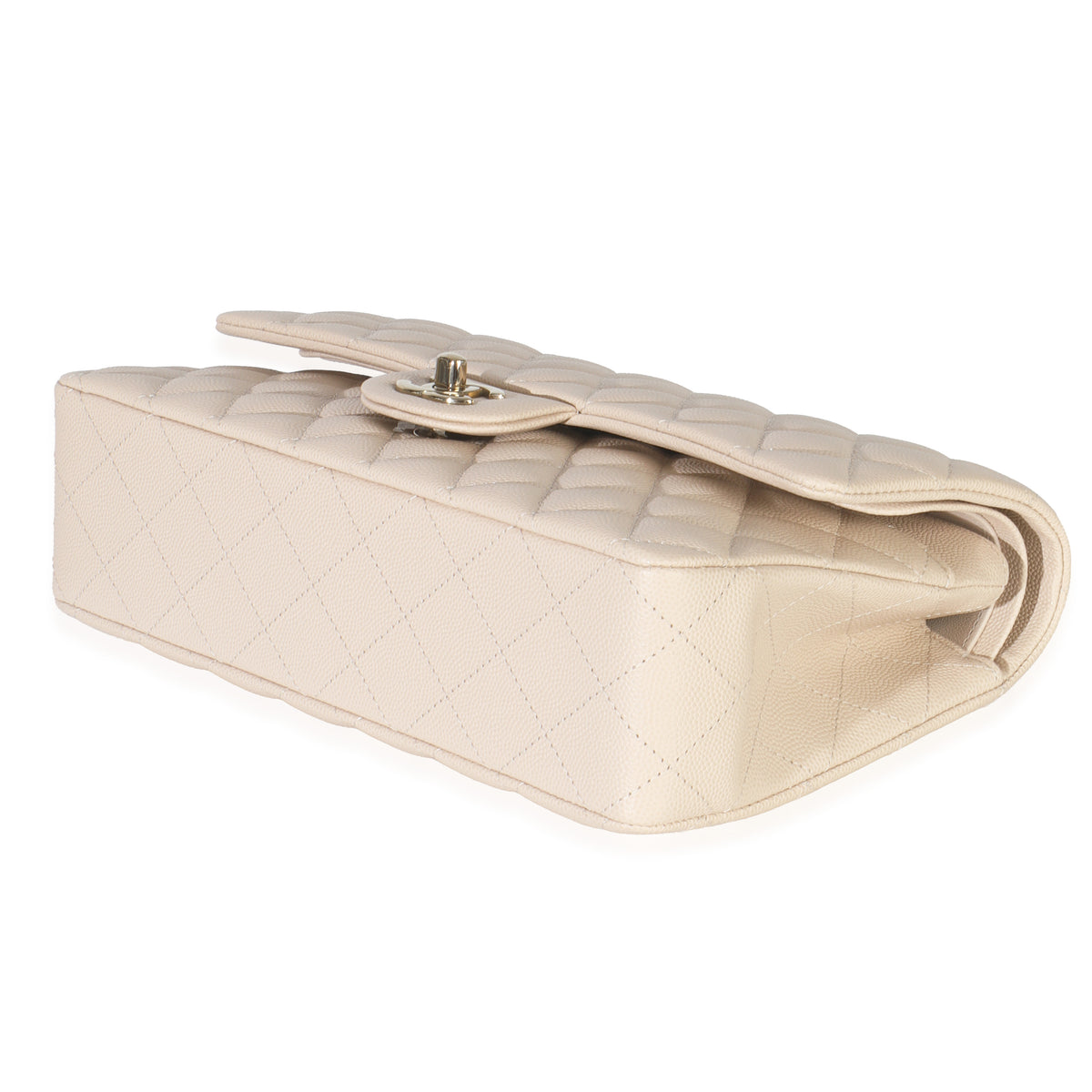Beige Quilted Caviar Medium Classic Double Flap Handbag