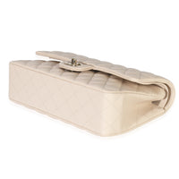 Beige Quilted Caviar Medium Classic Double Flap Handbag