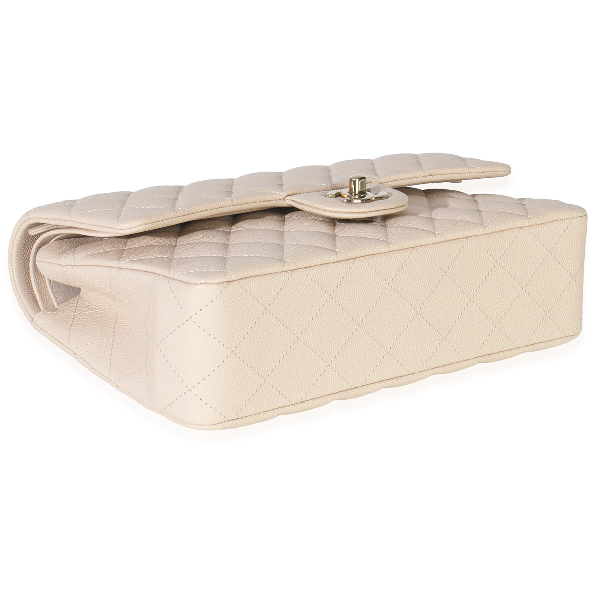 Beige Quilted Caviar Medium Classic Double Flap Handbag