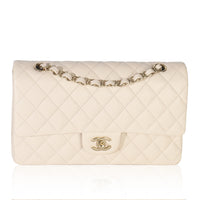 Beige Quilted Caviar Medium Classic Double Flap Handbag