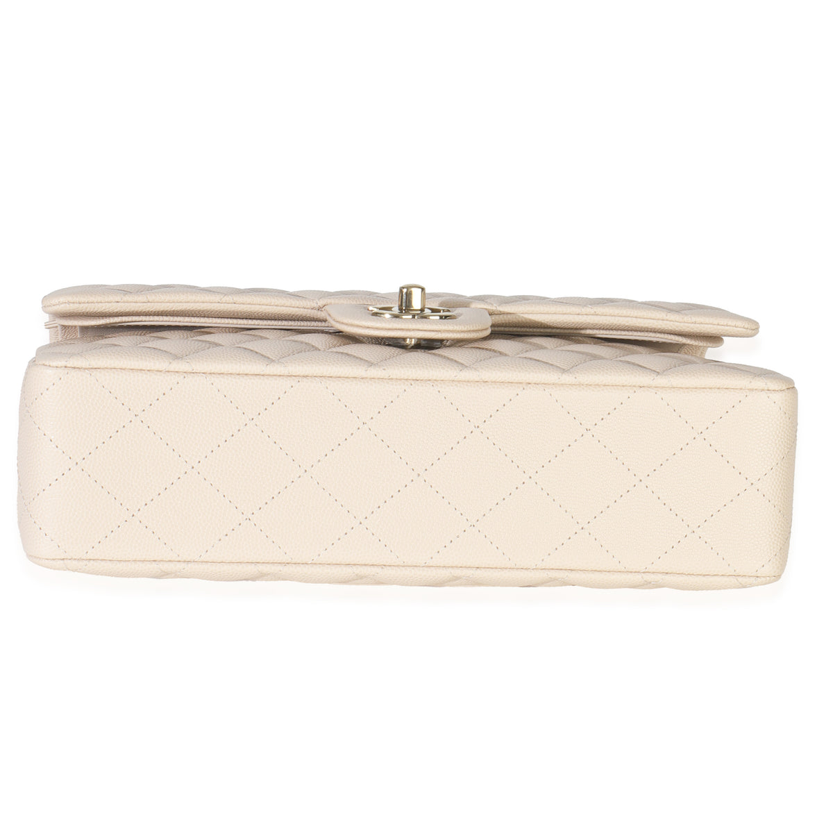 Beige Quilted Caviar Medium Classic Double Flap Handbag