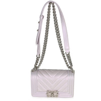 Purple Metallic Lambskin Chevron Quilted Small Boy Bag