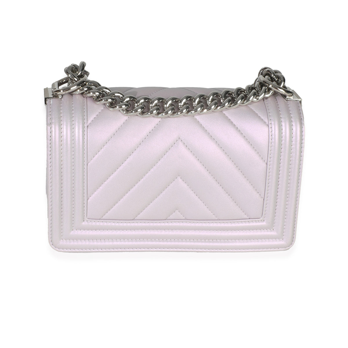 Purple Metallic Lambskin Chevron Quilted Small Boy Bag