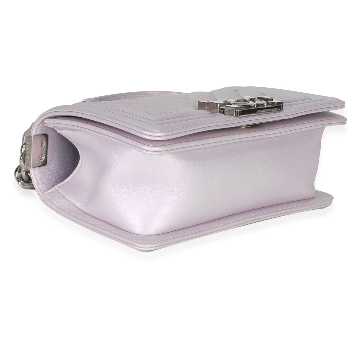 Purple Metallic Lambskin Chevron Quilted Small Boy Bag