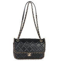 Black Quilted Lambskin Running Chain Small Flap Bag