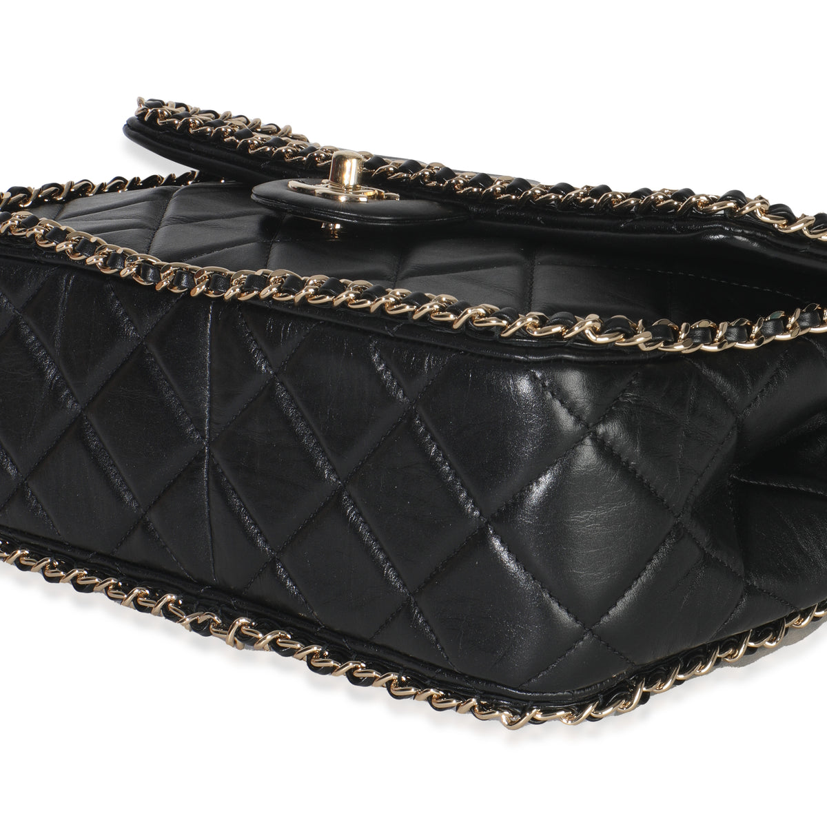 Black Quilted Lambskin Running Chain Small Flap Bag