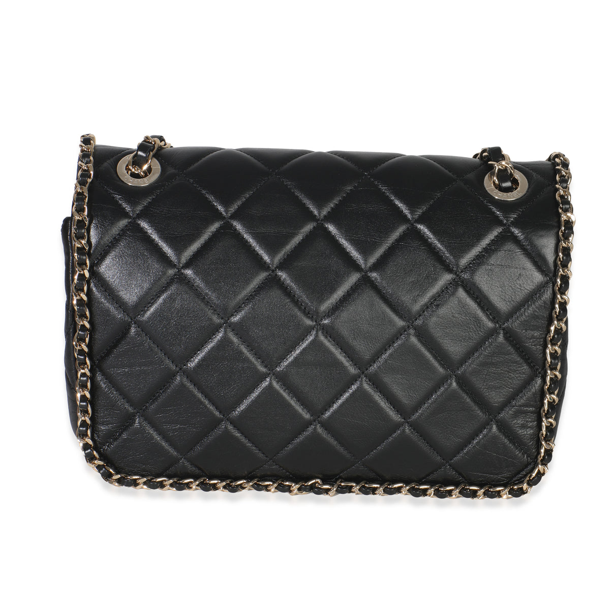Black Quilted Lambskin Running Chain Small Flap Bag