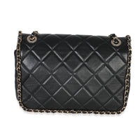 Black Quilted Lambskin Running Chain Small Flap Bag