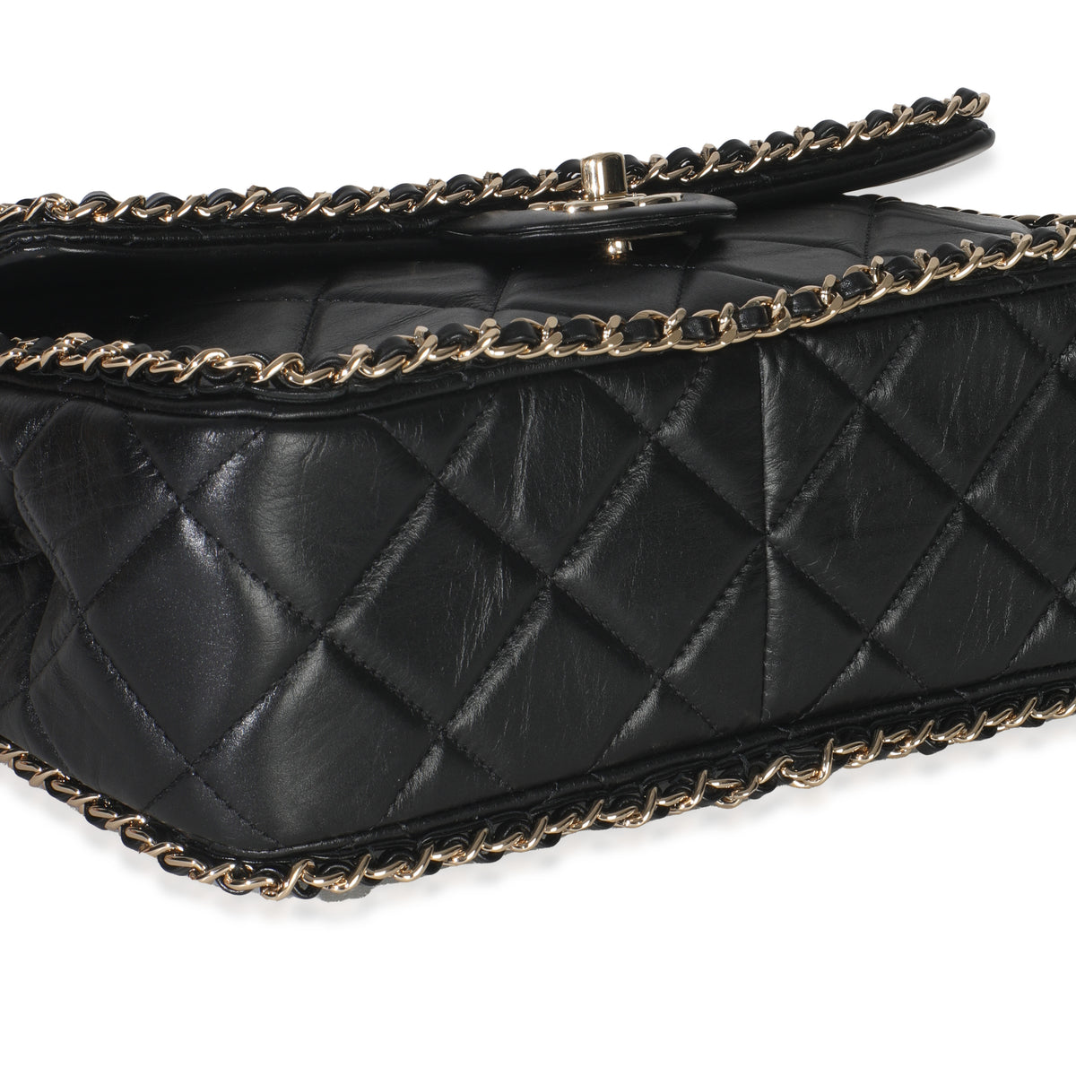 Black Quilted Lambskin Running Chain Small Flap Bag