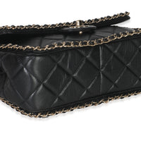 Black Quilted Lambskin Running Chain Small Flap Bag