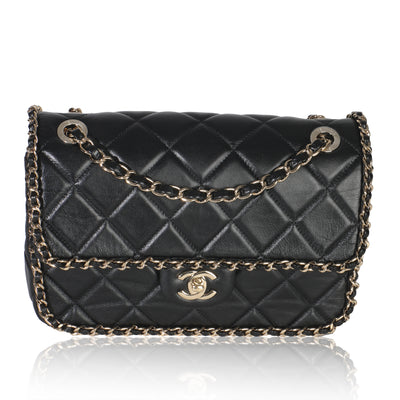 Black Quilted Lambskin Running Chain Small Flap Bag