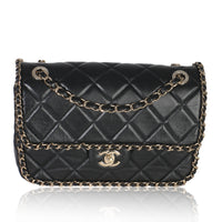 Black Quilted Lambskin Running Chain Small Flap Bag