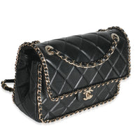 Black Quilted Lambskin Running Chain Small Flap Bag