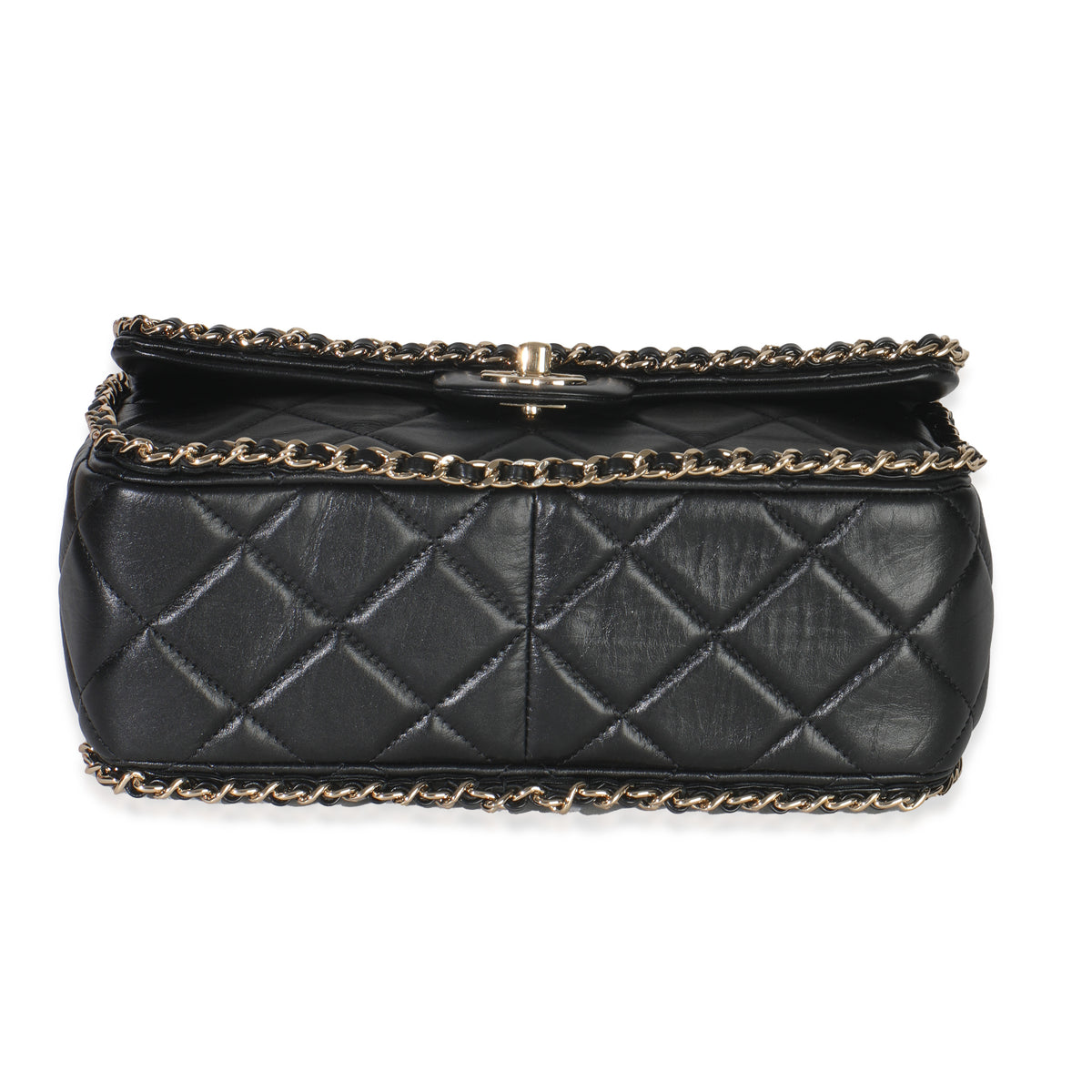 Black Quilted Lambskin Running Chain Small Flap Bag