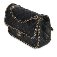 Black Quilted Lambskin Running Chain Small Flap Bag