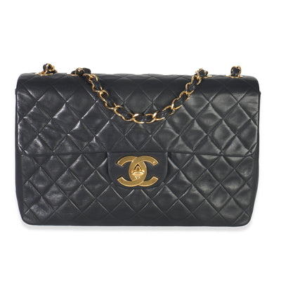 Vintage 24K Black Quilted Lambskin Jumbo Single Flap Bag