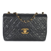 Vintage 24K Black Quilted Lambskin Jumbo Single Flap Bag