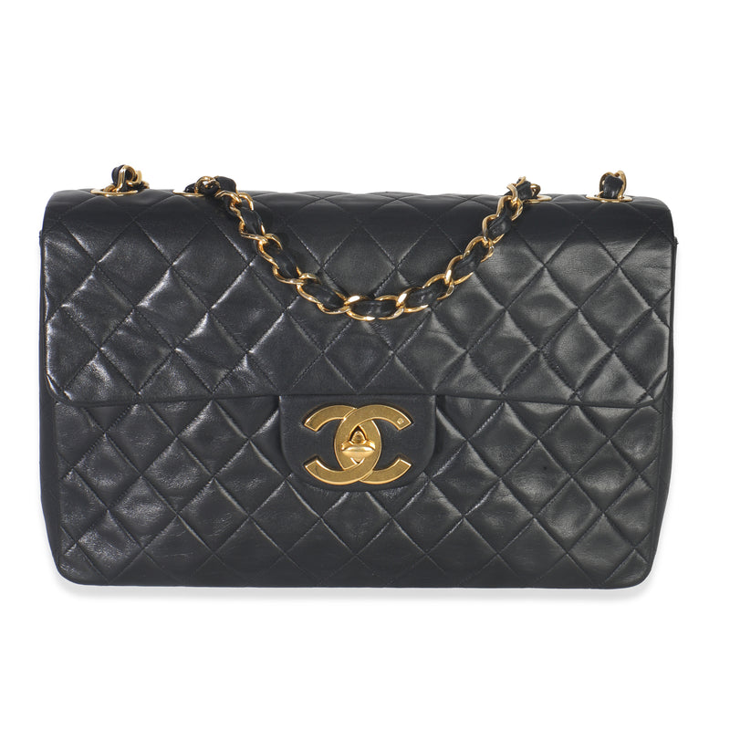 Vintage 24K Black Quilted Lambskin Jumbo Single Flap Bag