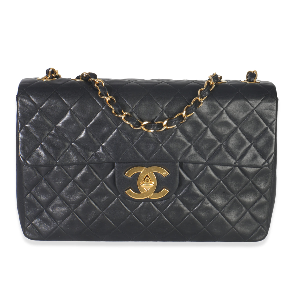 Vintage 24K Black Quilted Lambskin Jumbo Single Flap Bag