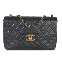 Vintage 24K Black Quilted Lambskin Jumbo Single Flap Bag