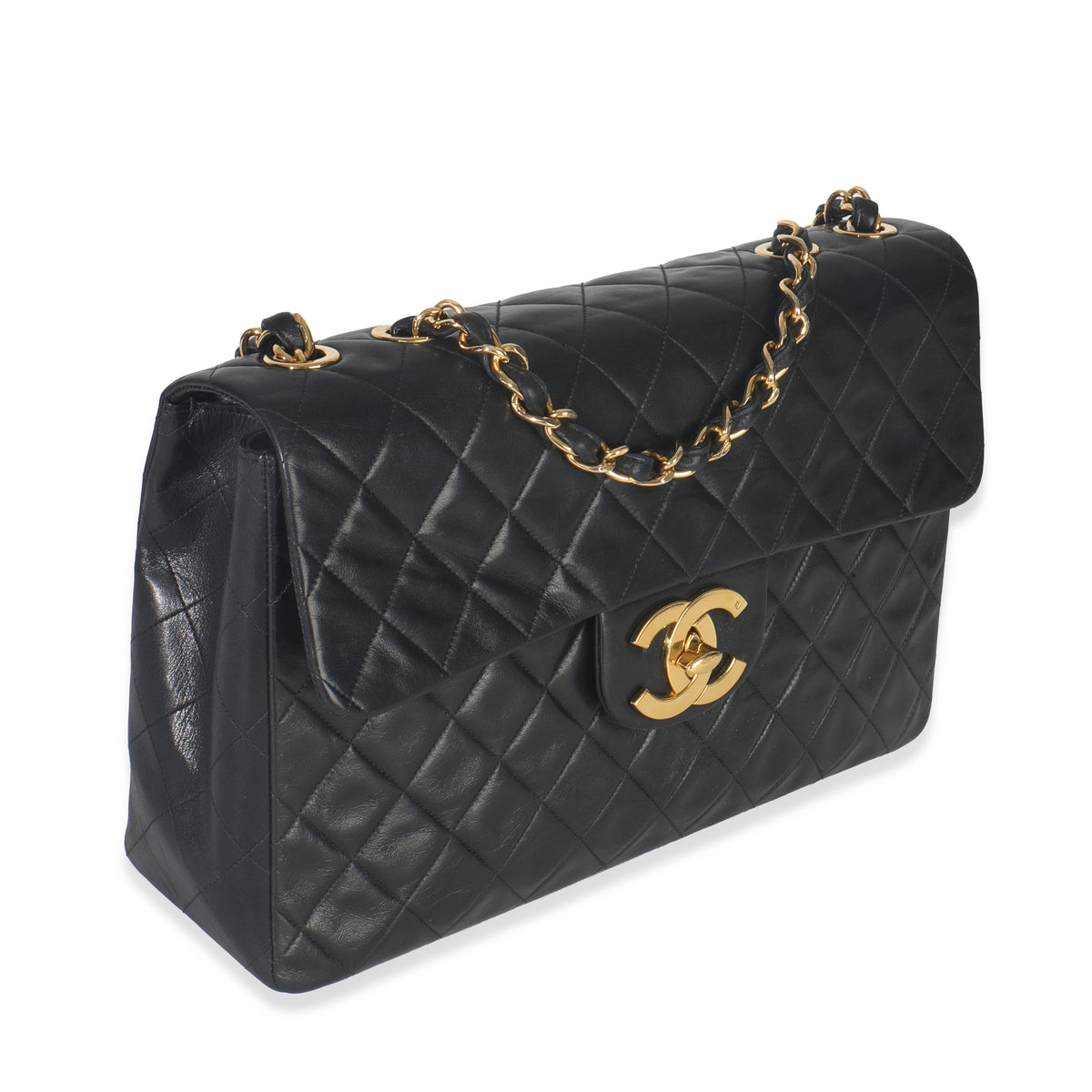 Vintage 24K Black Quilted Lambskin Jumbo Single Flap Bag