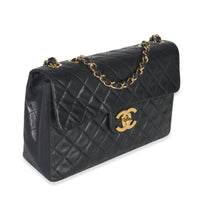 Vintage 24K Black Quilted Lambskin Jumbo Single Flap Bag