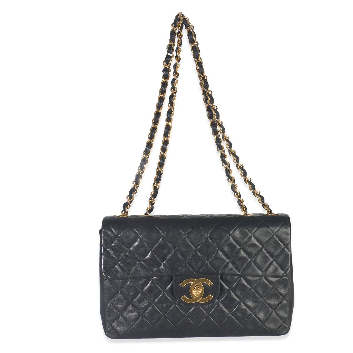 Vintage 24K Black Quilted Lambskin Jumbo Single Flap Bag