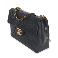 Vintage 24K Black Quilted Lambskin Jumbo Single Flap Bag
