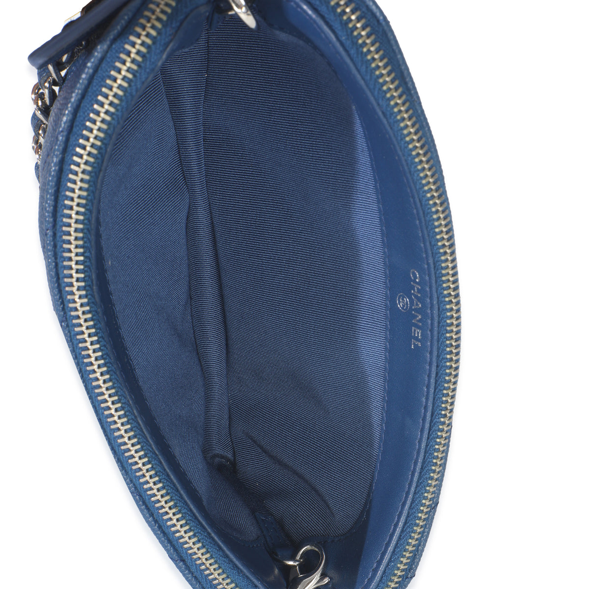 Blue Chevron Caviar Double Zip Clutch Handbag