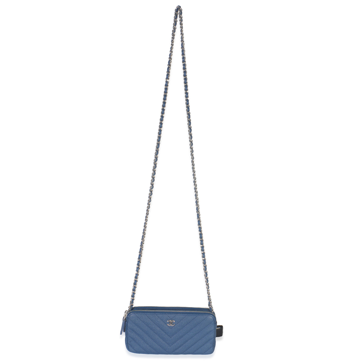 Blue Chevron Caviar Double Zip Clutch Handbag